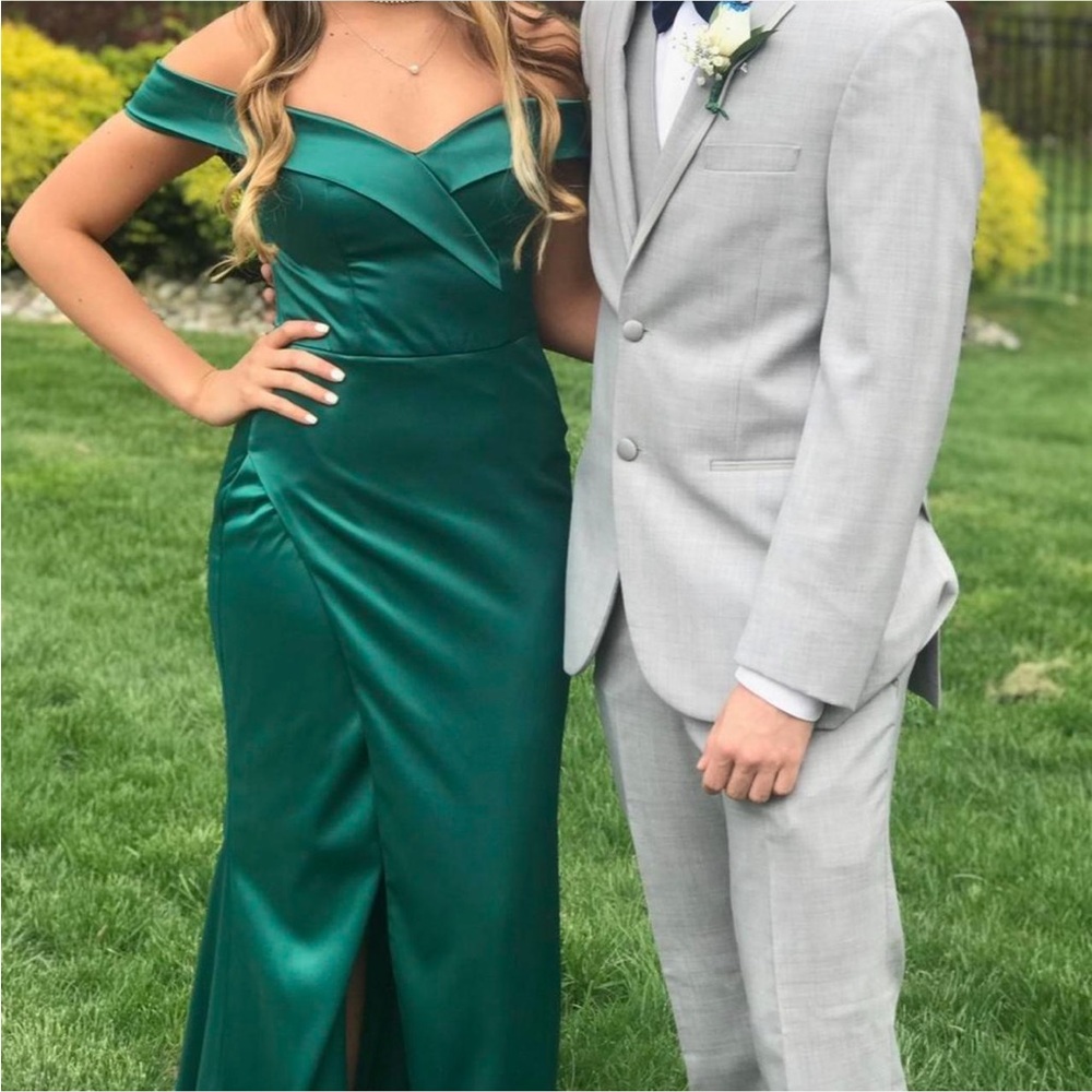 Sequin Hearts Green Off-Shoulder Prom Dress